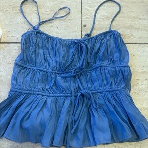 Blue Ruched Ruffled Camisole